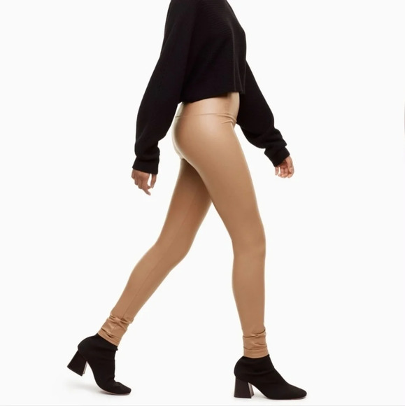 Aritzia Wilfred Free Daria vegan leather leggings pants tan beige XS - Picture 2 of 11
